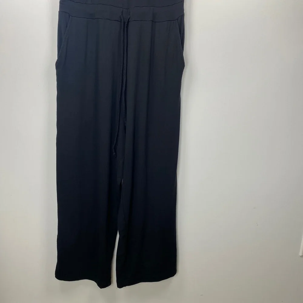 Quince Sleeveless Modal Jumpsuit Womens L Black Keyhole Back Wide Leg Minimalist